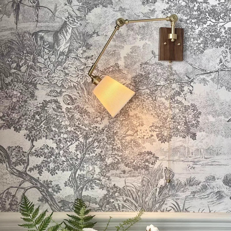 Walnut Wood LED Wall Lights Modern Bedside Sconce Rotate Up Down Left Right