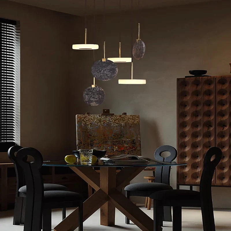 Marble Matches Wood LED Ceiling Chandelier Pendant Light for Living Room