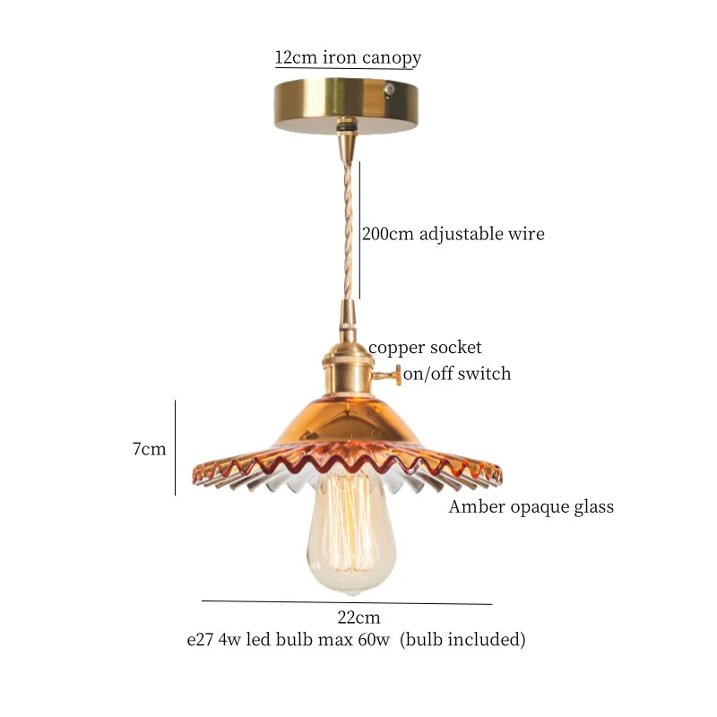 Afralia™ Brass Glass LED Pendant Lamp for Cafe Bar Restaurant Bedroom Loft