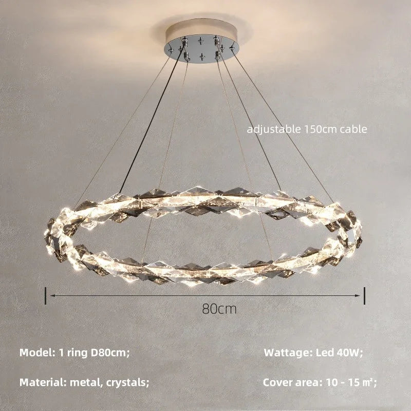 Crystal Chandelier Pendant Light - Dimmable Modern Luxury LED Chrome Luminaria