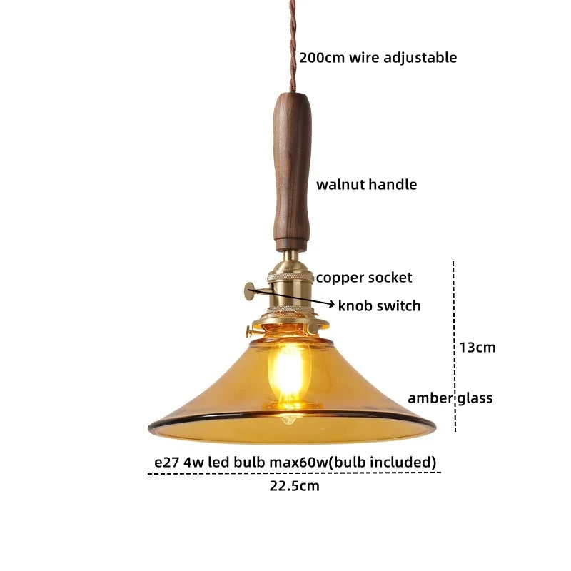 Copper Glass LED Pendant Lamp Modern Style for Dining Room, Bedroom, Bar.
