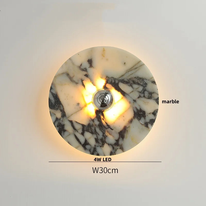Round Black Iron LED Wall Lamp Bulgari Marble White Glass Stair Light
