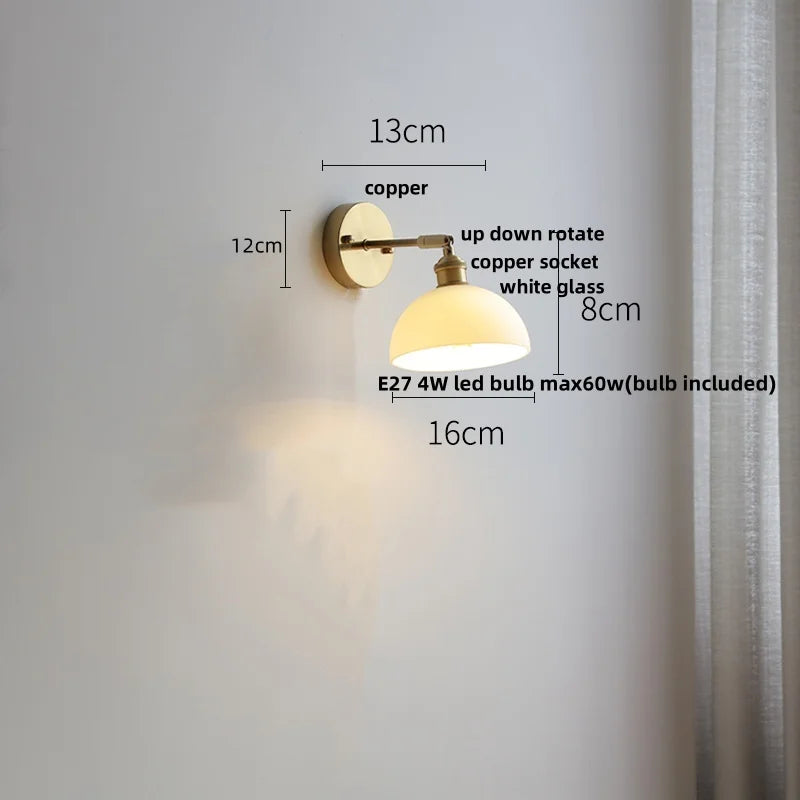 Glass LED Wall Sconce Pull Chain Switch Modern White Stair Light