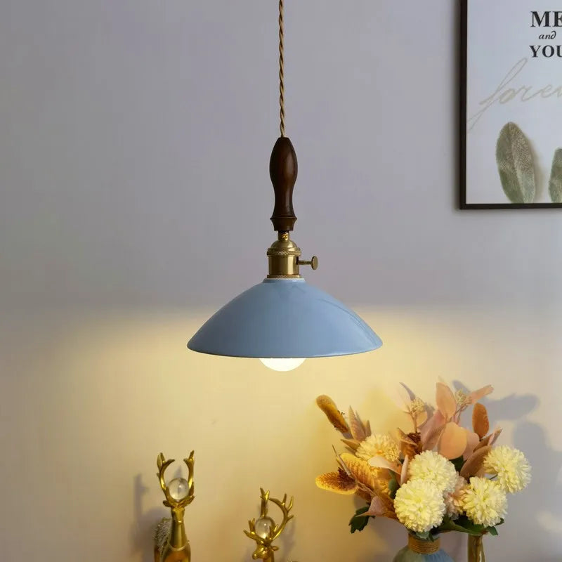 Ceramic LED Pendant Lamp: Modern Wood Handle Hanging Light Fixtures