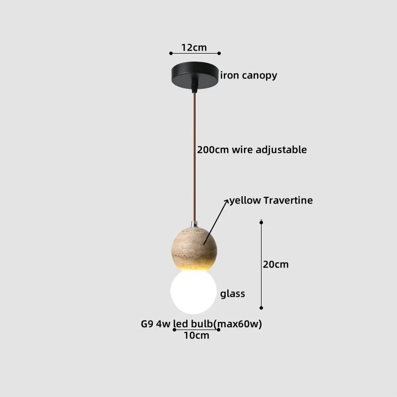 Yellow Travertine LED Glass Pendant Light - Japanese Style Living Room Fixture