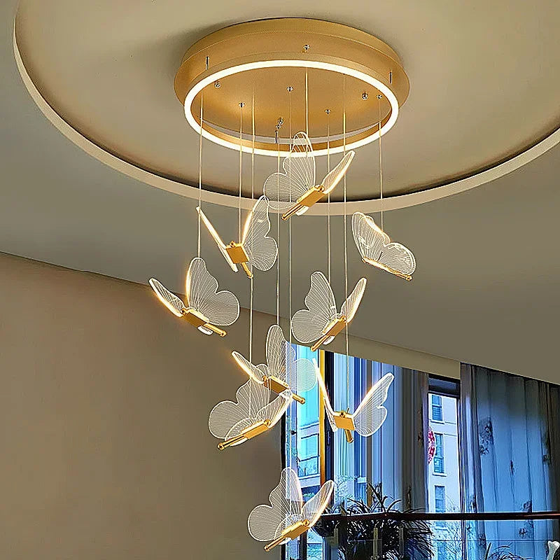 Butterfly LED Chandelier for Duplex Villa Living Room Romantic Wedding Decor