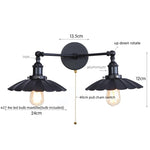 Industrial Retro LED Wall Lamp with Two Heads and Pull Chain Switch