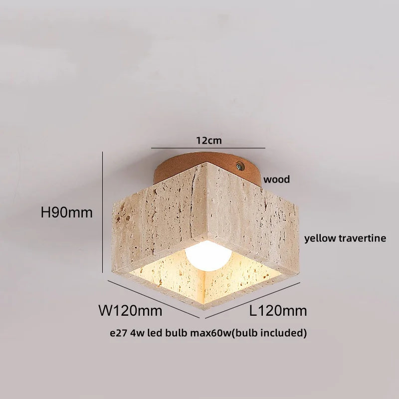 Yellow Travertine Stone LED Ceiling Light Fixture White Glass Ceiling Lamp