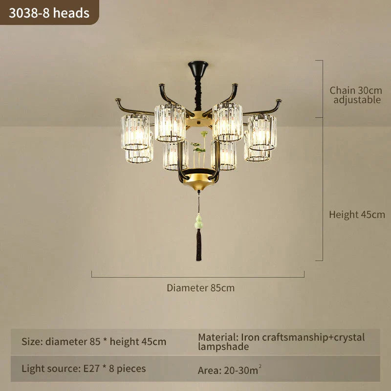 Luxury Copper Jade Chandelier for Middle Floor Living Room