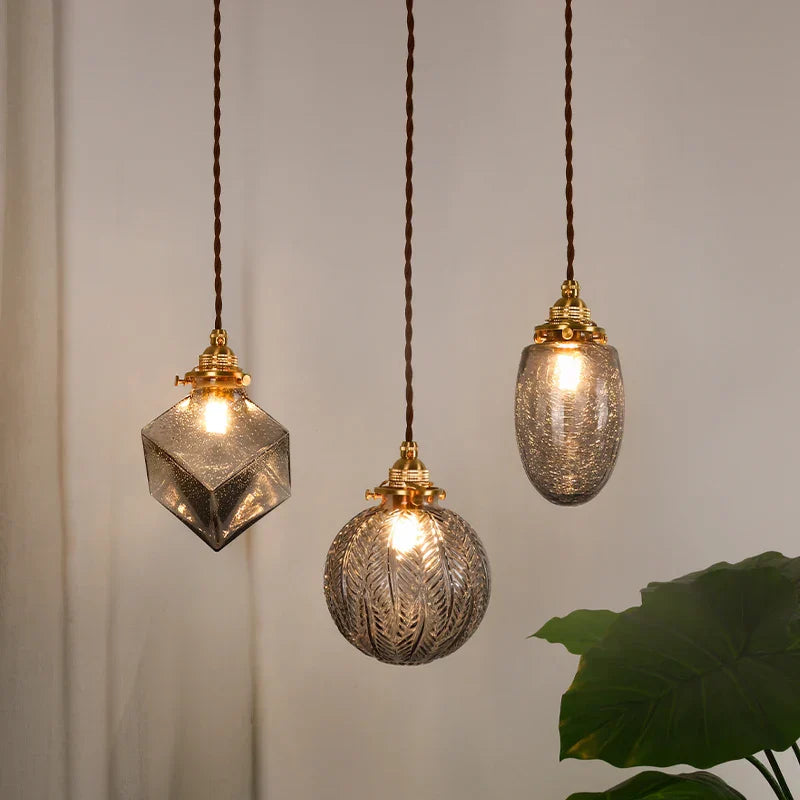 Afralia™ Smoke Gray Glass LED Pendant Light for Home Decor in Brass Finish
