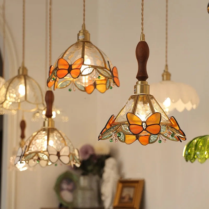Red Butterfly LED Pendant Lamp Tiffany Glass Hanging Lights