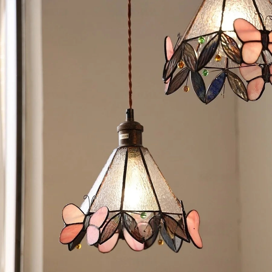 Afralia™ Tiffany Glass Butterfly Pendant Light Fixture Loft LED Luminaire