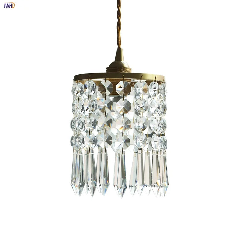 Crystal Brass LED Pendant Light: Modern Nordic Style, Adjustable Wire, E14 Fixture