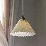 Walnut Wood LED Pendant Lights Japan Style Hanging Lamp Bouffant Cloth