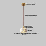 Terrazzo Brown Wood LED Pendant Light Fixture Stone Hanging Lamp