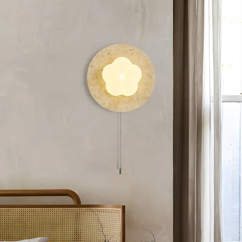 Afralia™ Wabi Sabi LED Wall Lamp, Pull Chain Switch, Yellow Travertine, Living Room, Bedroom