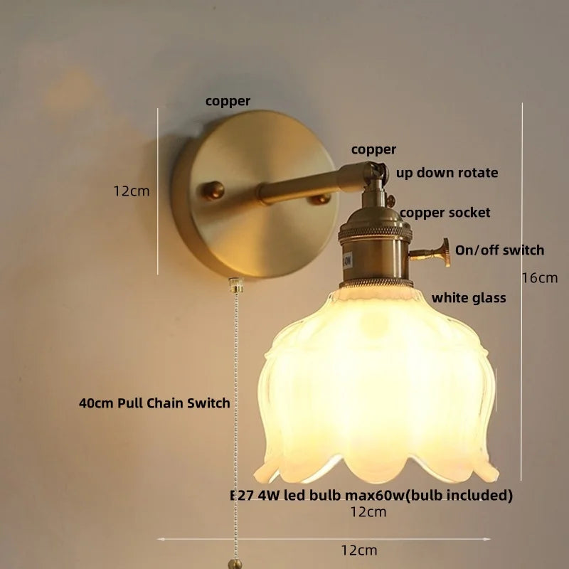 White Flower Glass Wall Lights: Up Down Rotate LED Bedroom Hotel Lamp