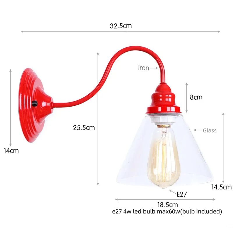 Afralia™ Edison Red LED Wall Lights - Iron Industrial Vintage Bedside Lamp