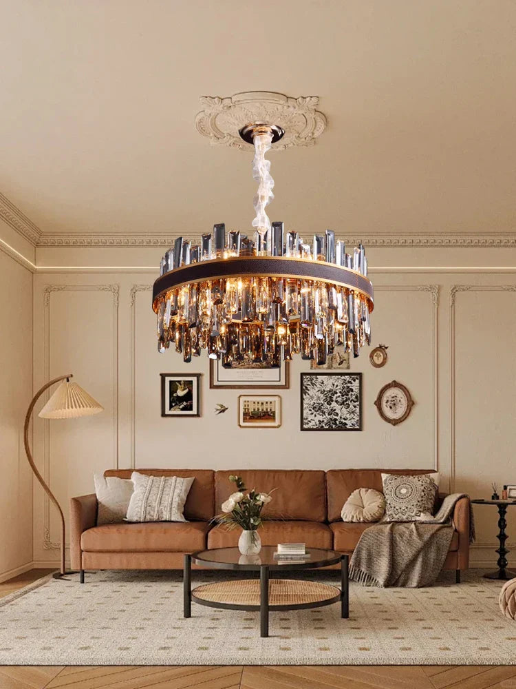 Classic Gray Crystal Chandeliers with LED Lighting for Dining Table