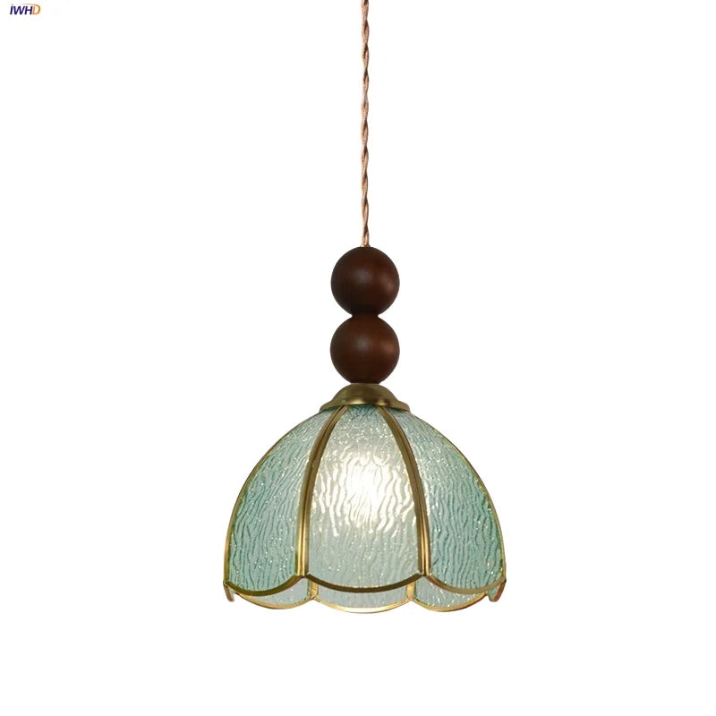 Afralia™ Copper LED Pendant Lamp Wood Globe Glass Nordic Modern Tiffany Hanging Lights