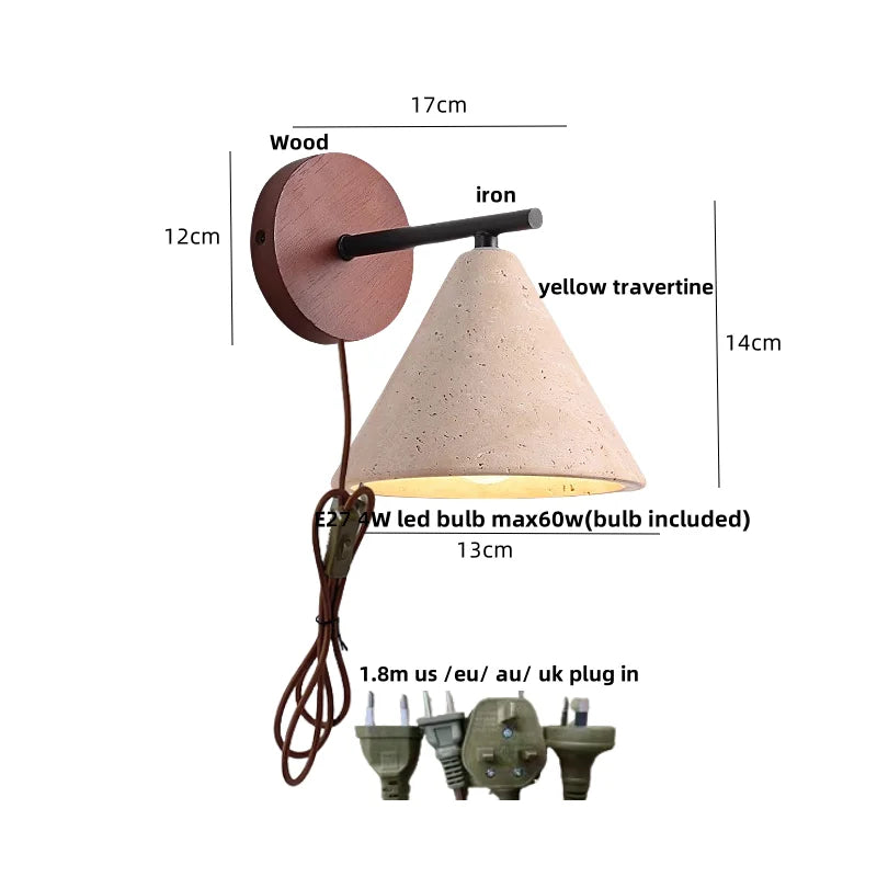 Canopy LED Wall Light Yellow Travertine Modern Iron Bedside Lamp