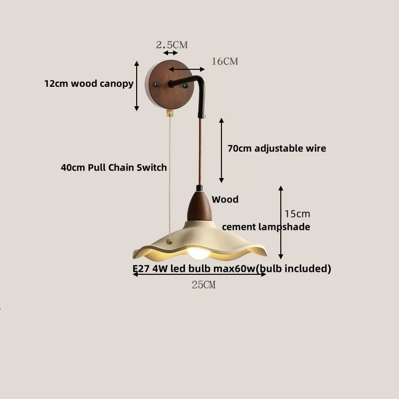 Afralia™ Loft Wood LED Wall Light with Pull Chain Switch for Home Decor
