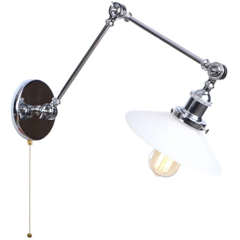 White Glass Swing Arm LED Wall Sconce for Industrial Loft, Coffee, Hallway