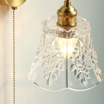 Clear Glass LED Wall Sconce Pull Chain Switch Modern Copper Bedside Lamp