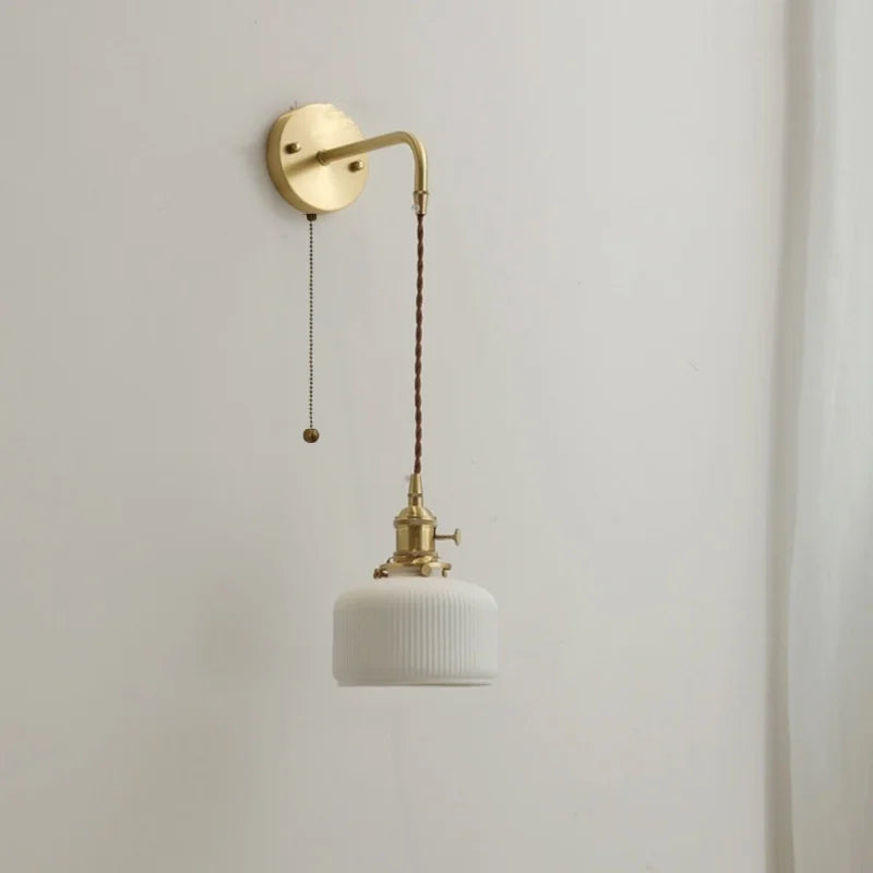 Ceramic Copper LED Wall Lamp with Pull Chain Switch for Modern Style Interiors