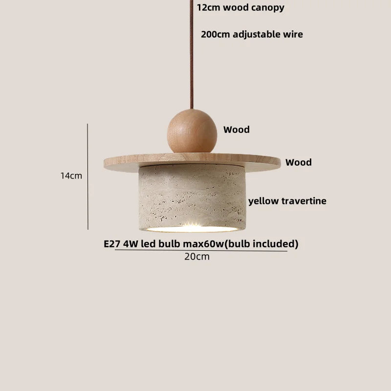 Wood LED Pendant Lamp - Wabi Sabi Yellow Travertine