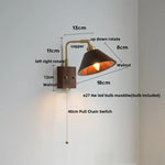 Walnut Wood LED Wall Sconce with Pull Chain Switch, Rotating Vanity Mirror Light
