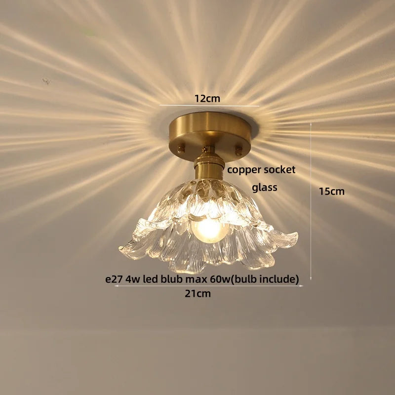 Copper Glass Ceiling Light Modern Nordic Bedroom Aisle Lamp