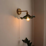 LED Glass Copper Wall Sconce Pull Chain Switch Lamp for Bedroom Living Room