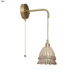 Amber Glass LED Wall Light with Pull Chain Switch, Modern Nordic Flower Wall Sconce