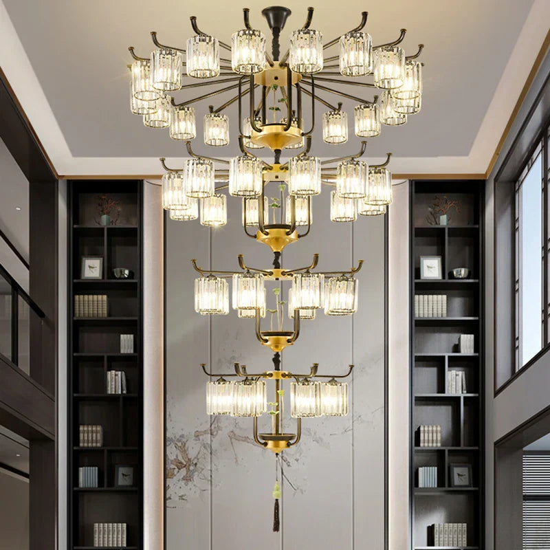 Luxury Copper Jade Chandelier for Middle Floor Living Room