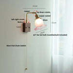 Glass Pink LED Wall Lights Pull Chain Switch Rotatable Sconce Bedside Lamp