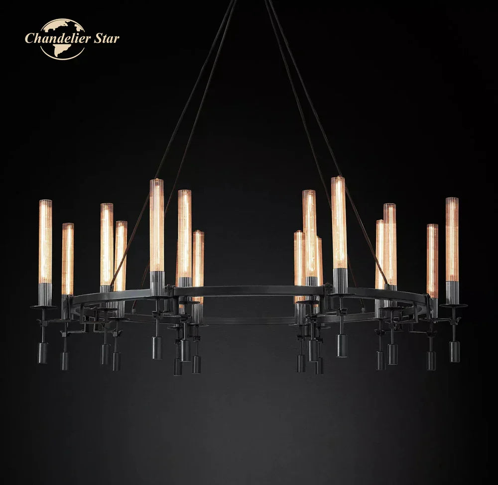 LED Round Glass Chandelier for Living Dining Room Lighting