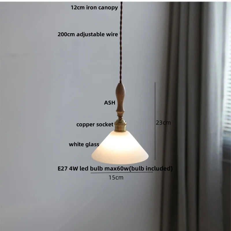 Nordic Ash Wood LED Pendant Lamp Copper Indoor Lighting