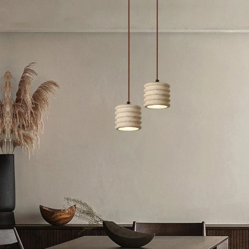 Afralia™ Wabi Sabi LED Pendant Lamp Yellow Travertine Interior Lighting for Living Room