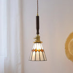 Afralia™ Tiffany Glass LED Pendant Light with Walnut Copper Knob Switch