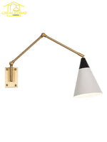 Gold Lustre Copper Swing Arm Wall Lamp LED E27 for Villa Bedroom Study