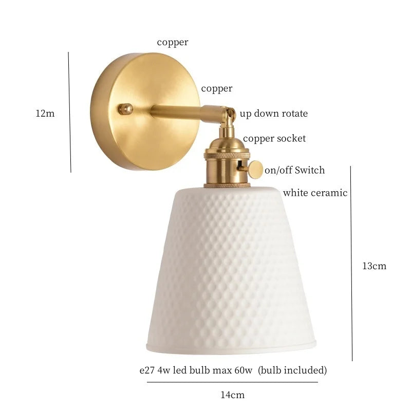 Ceramic LED Wall Sconce with Pull Chain for Bedroom, Living Room, or Bathroom