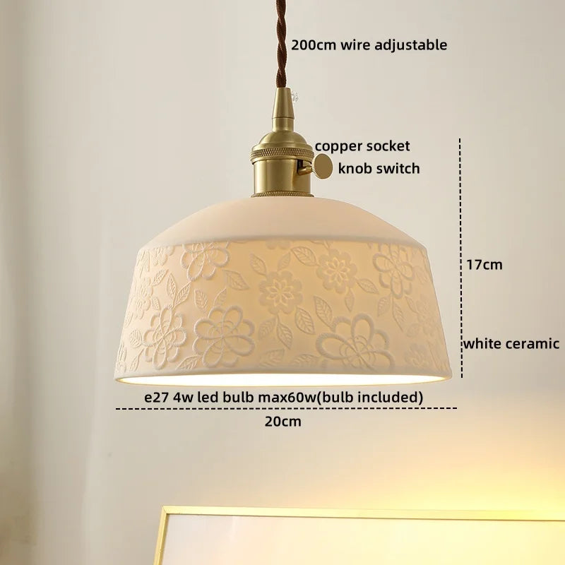 LED Copper Ceramic Pendant Lamp Modern Style Chandelier for Living Dining Bedroom