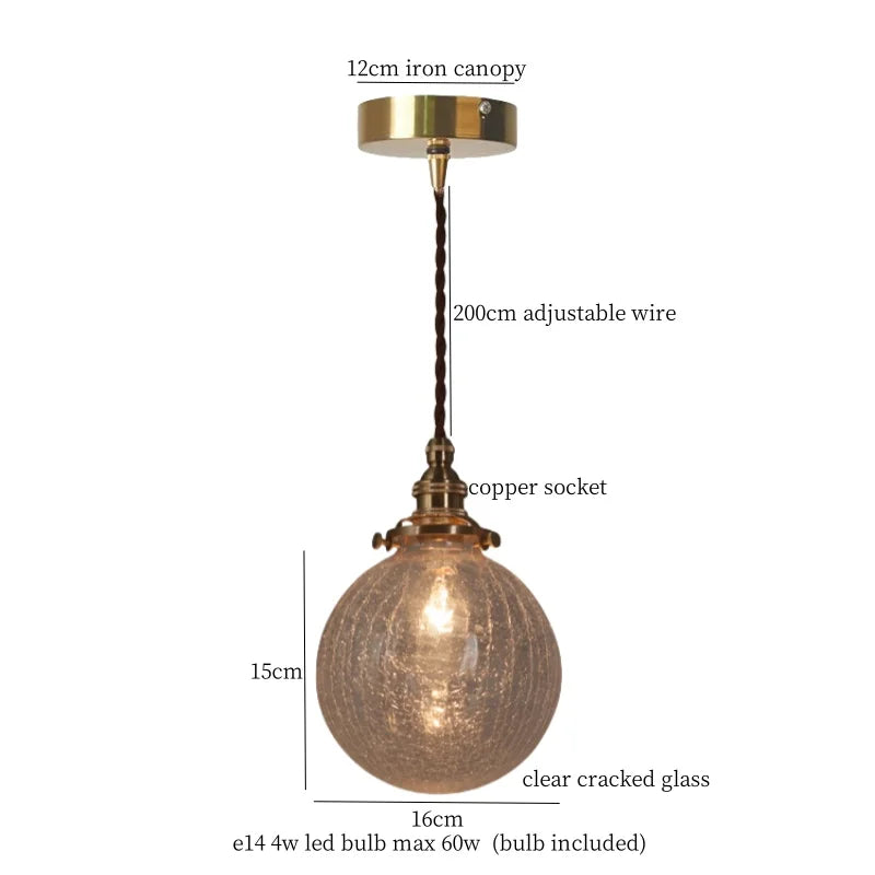 Small Glass LED Pendant Lights Japanese Vintage Hanging Lamp