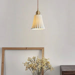 White Ceramic Brass LED Pendant Light - Vintage Japanese Hanglamp