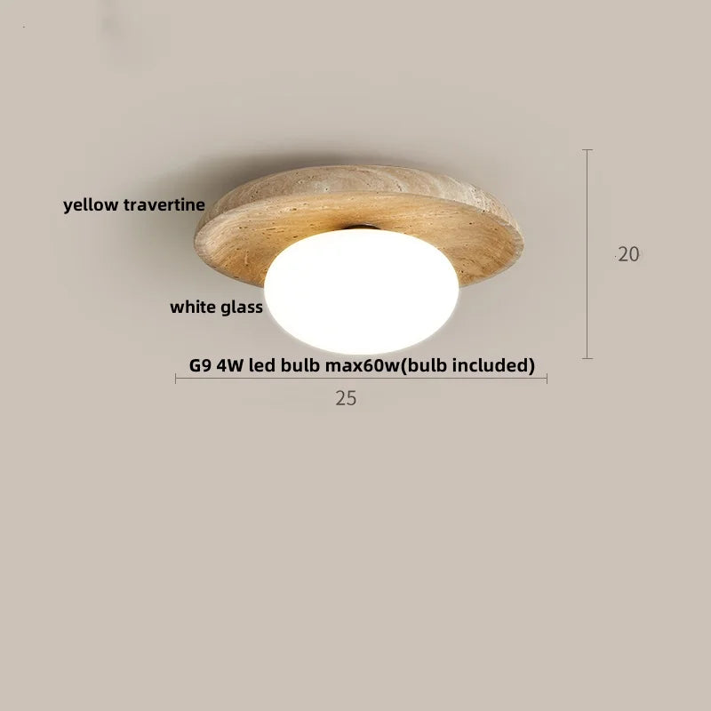 LED Ceiling Light with Wood Base and White Glass Shade