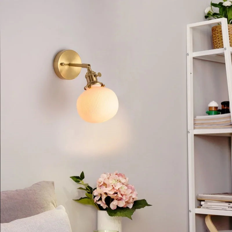 White Ceramic Ball LED Wall Lamp - Japanese Vintage Wall Sconce Lighting