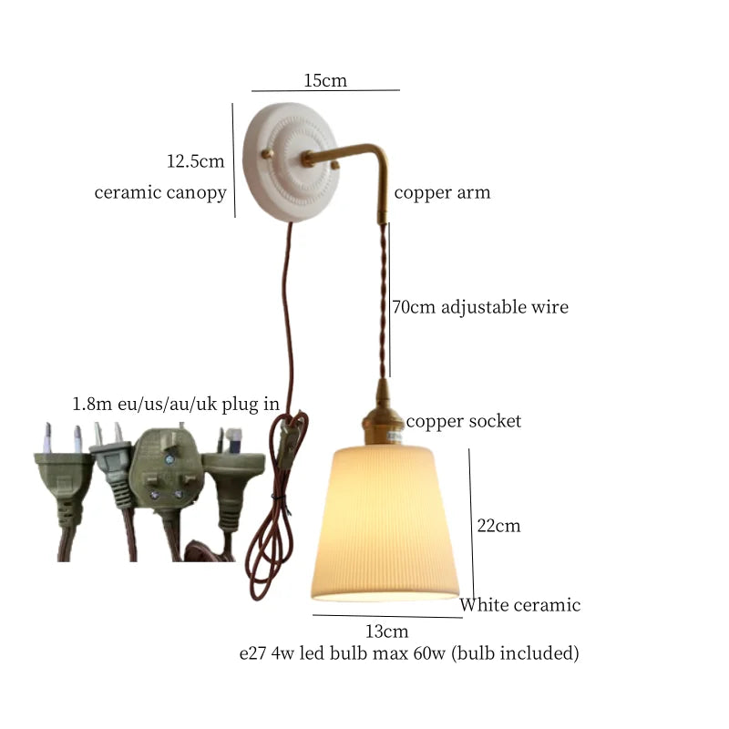 Afralia™ Adjustable LED Wall Sconce Lamp Stripe Ceramic Copper Mirror Bedside