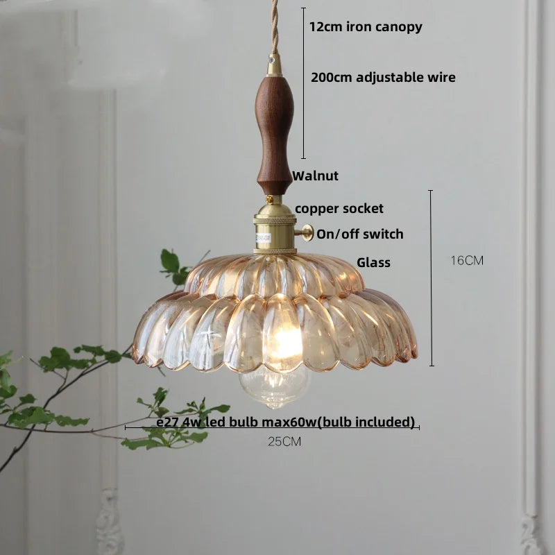Amber Flower Glass LED Pendant Lights for Home Decor