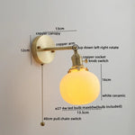 Copper Glass LED Wall Sconce Pull Chain Switch Modern Stair Light Fixtures